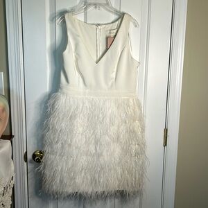 Anthropologie White Feathered Dress